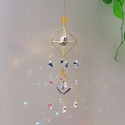 Ляпис-Лазурь Проволочные самородки натуральный лазурит подвесные украшения, металлические ромбы и стеклянные ловцы солнца для украшения окон и балконов дома, 490~510 мм