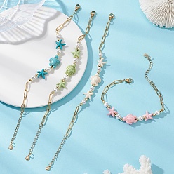 (52) Непрозрачная лаванда Браслеты из синтетической бирюзы и жемчуга., 304 женские браслеты-цепочки со скрепками из нержавеющей стали, морская звезда и черепаха, реальный 18 k позолоченный, ионное покрытие (ip), долговечный, разноцветные, 7.56 дюйм (19.2 см)