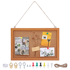 Peru 1Bag Rectangle Cork Bulletin Board, Changeable Wood Message Boards, with Jute Cord and Drawing Pins, Peru, 315mm