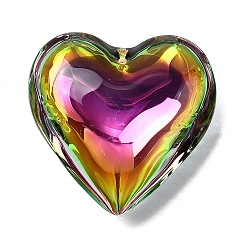 Разноцветный Гальваническим подвески стекла, для люстры хрустальные подвесные подвески, сердце прелести, красочный, 41x42x15.5 мм, отверстие : 1.4 мм