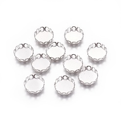 Stainless Steel Color 316 Surgical Stainless Steel Lace Edge Bezel Cups, Cabochon Settings, Flat Round, Stainless Steel Color, Tray: 10mm, 11x3mm