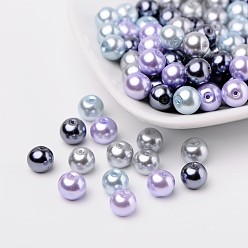 Mixed Color Silver-Grey Mix Pearlized Glass Pearl Beads, Mixed Color, 8mm, Hole: 1mm, about 100pcs/bag