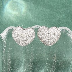 Platinum Brass Micro Pave Clear Cubic Zirconia Stud Earrings, Pave Cluster Earring, Lead Free & Cadmium Free, Long-Lasting Plated, Rack Plating, Platinum, 7.5x9mm