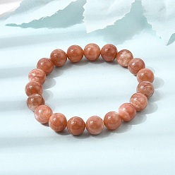 Sunstone 10MM Natural Sunstone Round Beaded Stretch Bracelets for Women, Inner Diameter: 2.28 inch(5.8cm)