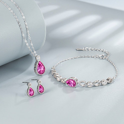 Камелия S925 комплекты ювелирных изделий из стерлингового серебра с кубическим цирконием, включают браслеты, серьги и ожерелья, слеза, камелия, 15.75 дюйм (400 мм)