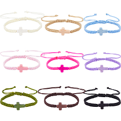 Mixed Color 9Pcs 9 Colors Polyester Cord Braided Bead Bracelets, Synthetic Turquoise Bead Bracelets for Men Women, Inner Diameter: 2-1/4~3-1/8 inch(5.7~7.8cm), 1pc/color