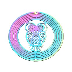Многоцветный 201 нержавеющая сталь 3 вращающийся подвесной ветряной спиннер, для украшения сада внутри и снаружи помещения, кольцо с полой совой, многоцветные, 50x0.2 мм, отверстие : 1.4~1.5 мм