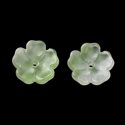 Светло-зеленый Колпачок из окрашенных и нагретых стеклянных бусин с градиентным цветом, 5-лепестков цветка, с блеском порошок, светло-зеленый, 13x14x5 мм, отверстие : 1.6 мм