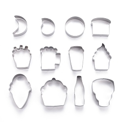 Stainless Steel Color Non-Tarnish Stainless Steel Mixed Shape Cookie Candy Food Cutters Molds, for DIY, Kitchen, Baking, Kids Birthday Party Supplies Favors, Stainless Steel Color, 54x61x20.5mm, 12pcs/Set