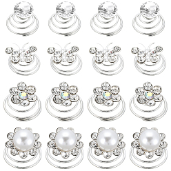 Платина Спиральная заколка для волос плойка аксессуары для волос, с искусственным жемчугом и стразами, платина, 8.5~14x13.5~14 мм, 15 шт / стиль