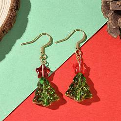 Золотой 304 серьги с подвесками из стекла из нержавеющей стали, рождественская елка, золотые, 43x15 мм