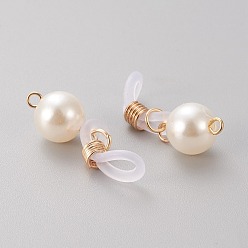 Light Gold Silikonbrillenhalter, mit messingfunden & abs plastikimitat perlen, Licht Gold, 33 mm