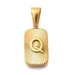 Letter Q 304 подвески из нержавеющей стали, прямоугольник с подвеской в виде буквы, реальный 18 k позолоченный, Буква Q, 22x12.5x4 мм, отверстие : 8x4 мм