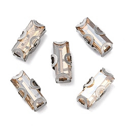 Персиковый Слойка Прямоугольник пришиваем стразами, многожильных ссылки, стекло горный хрусталь, с настройками зубцов из нержавеющей стали, аксессуары для одежды, граненые, розовые, 7.5x3.5x3.5 мм, отверстие : 1 мм