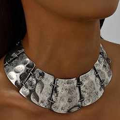 Platino Collares babero trapezoidales con textura de aleación y hierro estilo boho vintage para mujer, Platino, 16.14 pulgada (41 cm)