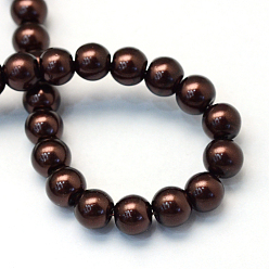 Saddle Brown Baking Painted Pearlized Glass Pearl Round Bead Strands, Saddle Brown, 6~7mm, Hole: 1mm, about 145pcs/strand, 31.4 inch