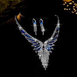 Капри Синий Комплект из ожерелья с подвеской в виде бабочки и кисточки из горного хрусталя и серег-гвоздиков с кисточкой в виде конского глаза для женщин, Капри синий, 340 мм