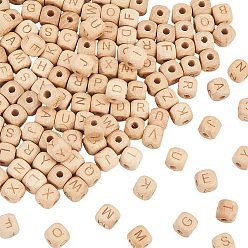 Letter A~Z 156шт 26 стили деревянные европейские бусины, кубические, Письмо ~ Z, 12x12x12 мм, отверстие : 4.5 мм, 6 шт / стиль
