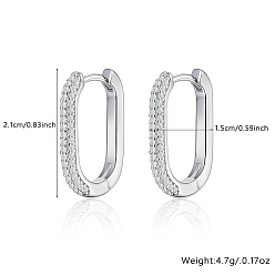 Platinum Oval Rhodium Plated 925 Sterling Silver with Rhinestone Hoop Earrings, with 925 Stamp, Platinum, 21x15mm