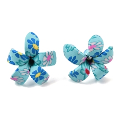 Azul Abalorios de la arcilla de polímero hechos a mano, flor, azul, 22~26.5x26~32 mm, agujero: 3 mm