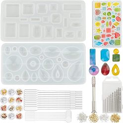 Golden & Silver Olycraft DIY Epoxy Resin Crafts, with Silicone Pendant & Cabochon & Mixed Shape Molds, UV Gel Nail Art Tinfoil, Disposable Plastic Transfer Pipettes, Disposable Latex Finger Cots, Golden & Silver