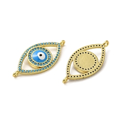 Sky Blue Rack Plating Brass Micro Pave Cubic Zirconia Connector Charms, Eye Links with Evil Eye Enamel, Long-Lasting Plated, Lead Free & Cadmium Free, Real 18K Gold Plated, Sky Blue, 13x28x3mm, Hole: 1.4mm