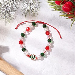 Рождественская елка Стеклянные браслеты, с эмалевым сплавом и АБС-пластиком, имитирующим перламутр, рождественская елка, внутренний диаметр: 1-7/8 дюйм (4.9 см) ~ 3-1/4 дюйм (8.2 см), ссылка: 22x11.5 mm