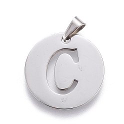 Letter C Anlaufgeschützt 201 Anhänger aus Edelstahl, flach rund mit Brief, Edelstahl Farbe, Buchstaben c, 20x1.3 mm, Bohrung: 4x3 mm