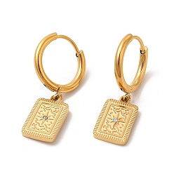 Золотой Прямоугольные серьги-кольца с кристаллами и стразами, вакуумное покрытие pvd 304 ювелирные изделия из нержавеющей стали для женщин, золотые, 27.5 мм, штифты : 0.9 мм