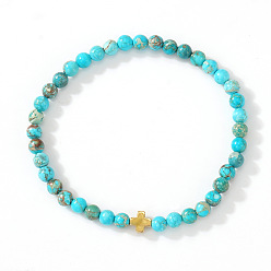 Имперская яшма Богемный натуральный императорский яшма круглые бусины эластичные браслеты, крестовые немагнитные гематитовые бусины растягивающиеся браслеты, внутренний диаметр: 6-7/8 дюйм (17.5 см)