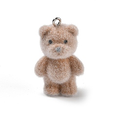 Camel Flocking Opaque Resin Pendants, Bear Charms, with Platinum Iron Eye Pin, Camel, 32x20.5x17mm, Hole: 2mm