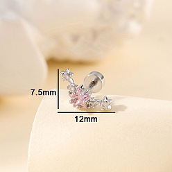Pink Серьги-звезды с латунным паве из кубического циркония на хрящ, с 304 штифтов из нержавеющей стали, цвет нержавеющей стали, розовые, 7.5x12 мм