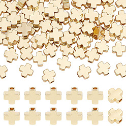 Golden Brass Beads, Cross, Golden, 6x6x2.5mm, Hole: 1.5mm