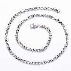Stainless Steel Color Non-Tarnish 304 Stainless Steel Box Chain Necklaces, with Lobster Claw Clasps, Stainless Steel Color, 17.72 inch(45cm), 3.5mm
