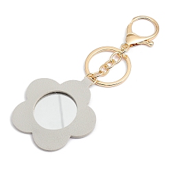 Серебро Брелок для ключей с зеркалом из искусственной кожи, для женщин, дам, с брелком из сплава светло-золотистого цвета, серебряные, Цветок: 5x5 см