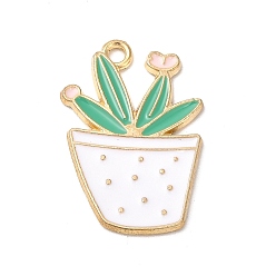 Средний Морско-зеленый Подвески из эмали и сплава, без кадмия, без никеля и без свинца, золотые, очарование горшечной культуры, средний морской зеленый, 23.5x16x1.3 мм, отверстие : 1.6 мм