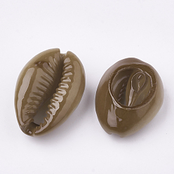 Coffee Spray Paint Cowrie Shell Beads, Two Tone, No Hole/Undrilled, Coffee, 20~25x14~16x5~7mm