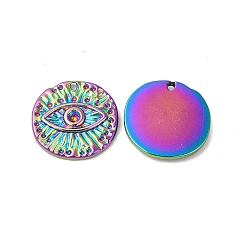 Rainbow Color Ионное покрытие (ip) 304 подвеска из нержавеющей стали со стразами, плоские круглые с глаз, Радуга цветов, пригодный для стразов 1.8 мм, 14.5x15.5x2.2 мм, отверстие : 0.8 мм