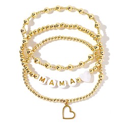 Doré  Ensembles de bracelets extensibles ronds en laiton avec breloque cœur pour la fête des mères, Bracelets empilables ajustables à plusieurs rangs, or, 3 pouce (6.89 cm), 17.5 pièces / kit