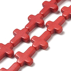 (123L) Белый крем непрозрачный блеск Синтетические бусины, окрашенные в бирюзовый цвет, религия крест, огнеупорный кирпич, 15.5x12x4 мм, отверстие : 1.4 мм, около 24~26 шт / нитка, 14.96''~16.14'' (38~41 см)