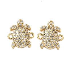 Turtle Подвески-коннекторы с морскими животными из латуни с микропаве из прозрачного кубического циркония, реальный 18 k позолоченный, стойки покрытие, долговечный, без кадмия и без свинца, черепаха, 12.5x11.5x2.5 мм, отверстие : 1.2 мм