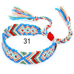 Royal Blue Cotton Braided Rhombus Pattern Cord Bracelet, Ethnic Tribal Adjustable Brazilian Bracelet for Women, Royal Blue, 5-7/8~14-1/8 inch(15~36cm)