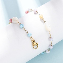 Золотой Браслеты из стеклянных круглых бусин и натуральных ракушек, 304 женские браслеты-цепочки из нержавеющей стали, ионное покрытие (ip), золотые, 9.84 дюйм (25 см)