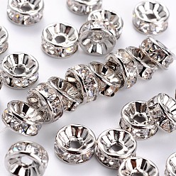 Crystal Brass Rhinestone Spacer Beads, Grade AAA, Straight Flange, Nickel Free, Platinum Metal Color, Rondelle, Crystal, 8x3.8mm, Hole: 1.5mm