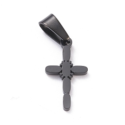 Electrophoresis Black 304 Stainless Steel Pendants, Laser Cut, Cross, Ion Plating(IP), Electrophoresis Black, 19x10x1.5mm, Hole: 3.5x7mm
