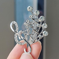 Прозрачный Брошь в виде музыкальной ноты из сплава и стеклянных страз, прозрачные, 45x39 MM ..