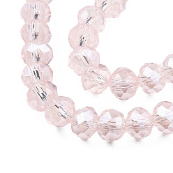 Pink Electroplate Glass Beads Strands, Pearl Luster Plated, Faceted, Rondelle, Pink, 2.5x2mm, Hole: 0.4mm, about 170pcs/strand, 11.8 inch(30cm)