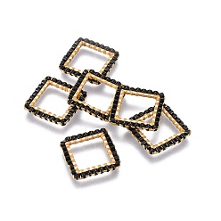 Black MIYUKI & TOHO Handmade Japanese Seed Beads, with 304 Stainless Steel Link Rings, Loom Pattern, Square, Golden, Black, 15x15x1.8~2mm