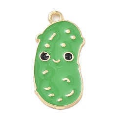 Green Alloy Enamel Pendants, Cucumber Charms, Golden, Green, 27.5x13.5x1.5mm, Hole: 2mm