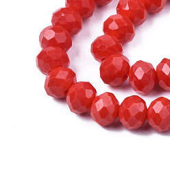 Red Opaque Solid Color Glass Beads Strands, Faceted, Rondelle, Red, 8x6mm, Hole: 1mm, about 65~68pcs/strand, 15.7~16.1 inch(40~41cm)